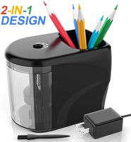 [Upgrade] Electric Pencil Sharpener Heavy-duty Helical Blade Colored Pencil Sharpener with Adapter/Battery Operated for No.2/ (6-8mm) Pencils with Auto Stop & Cleaning Brush in School/Classroom/Office