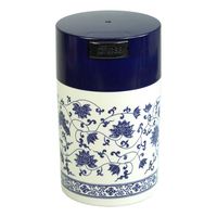 Teavac 6-Ounce Vacuum Sealed Tea Storage Container, Blue Cap and White Body/Floral Design