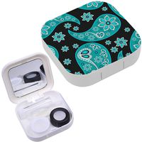 Portable Contact Lens Case Box Travel Kit Mirror + Bottle + Tweezers Container Holder [ Paisley Indian Cucumber ]