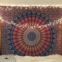 Bless International Indian Hippie Bohemian Psychedelic Peacock Mandala Wall Hanging Bedding Tapestry (Golden Blue, Digital HD Print Twin(84x54 Inches)(215x140 CMS))