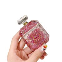 BONTOUJOUR AirPods Case, Ultra Luxury Creative Moving Sand Perfume Bottle Theme Hard PC Cover, Fashion Girls Brilliant Style Case for AirPods 1&2 +Metal Lanyard-Pink