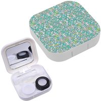 Portable Contact Lens Case Box Travel Kit Mirror + Bottle + Tweezers Container Holder [ Turquoise Pink Pastel Ditsy ]