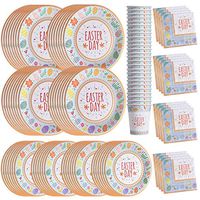 120 PCS Easter Party Supplies Disposable Dinnerware Set Dinner Paper Plates Napkins Cups Eco Friendly Decoration, Serves 24