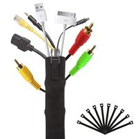 MOSISO Cable Management Sleeve, Neoprene Durable Wire Organizer Cord Wrap Cover System for TV/Computer/Office/Home Equipments, 4 Pieces Including 10 Reusable Hook & Loop Fastening Cable Ties, Black