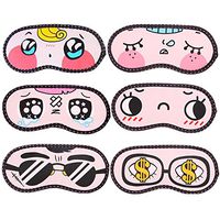 6 Pack Sleep Mask Cute Cartoon Funny Novelty Eye Mask Shade Cover Sleeping Night Blindfold Lightweight Comfortable Soft Eyeshade Cover for Women Men Kids Travel Sleep Shift Work Naps (Random Style)