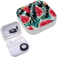 Portable Contact Lens Case Box Travel Kit Mirror + Bottle + Tweezers Container Holder [ Watercolor Tropical Colourful Watermelon ]