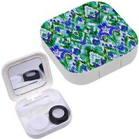 Portable Contact Lens Case Box Travel Kit Mirror + Bottle + Tweezers Container Holder [ Ethnic Ikat Shades ]