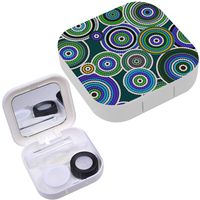 Portable Contact Lens Case Box Travel Kit Mirror + Bottle + Tweezers Container Holder [ Aboriginal Art ]