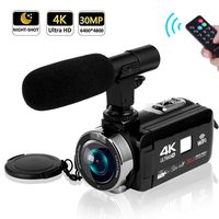 SEREE Camcorder 4K 30MP WiFi Control Digital Camera 3.0" Touch Screen Night Vision Video Camcorder Vlogging Camera with External Microphone