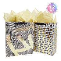 Metallic Gold Gift Bags 12 pcs Bulk with Tissue Paper Large Recyclable Assorted Colors Party Favor Bags for All Occasions Birthday Wedding Christmas Bridal Shower,12.6 x 10.2 x 4.7 inch, by BllalaLab