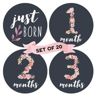 Peachly Floral Baby Monthly Milestone Stickers (Set of 20) - Birth to 12 Months + 7 Bonus Achievement Stickers
