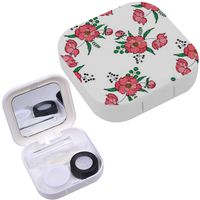 Portable Contact Lens Case Box Travel Kit Mirror + Bottle + Tweezers Container Holder [ Red Poppies ]
