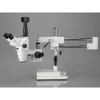 AmScope ZM-4TV3 Professional Trinocular Stereo Zoom Microscope, EW10x and EW20x Eyepieces, 2X-180X Magnification, 0.67X-4.5X Zoom Objective, Ambient Lighting, Double-Arm Boom Stand, Includes 0.3x and 2.0x Barlow Lenses