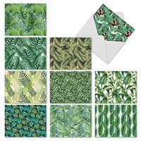 10 Green ‘Tropicanopy' Thank You Cards with Envelopes 4 x 5.12 inch, Green Leaves and Ferns Patterns, Boxed Thank You Greeting Notecards, Bulk Set of Note Cards for Thank Yous M6483TYG