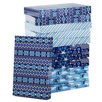 Hallmark Holiday Designed Shirt Boxes, Snowy Blues (Pack of 12) Snowflakes, Stripes, Sweater Pattern, Reindeer