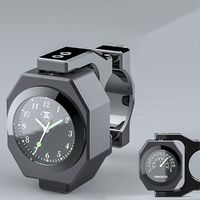 Perfectech Waterproof 7/8"- 1 1/8" Handlebar Two-in-one Luminous Dial Clock and Thermometer for Yamaha Kawasaki Honda Suzuki Harley Davidson (Black)