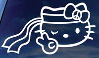 HELLO KITTY HIPPIE PEACE SANRIO LOGO VINYL STICKERS SYMBOL 6" DECORATIVE DIE CUT DECAL FOR CARS TABLETS LAPTOPS SKATEBOARD - WHITE
