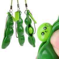 iMagitek 3 Pcs Fidget Toy Set, Squeeze-a-Bean Soybean Stress Relieving Playful Charms Extrusion Edamame Pea Keychain for Mobile Phones and Keys - Green