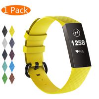 KingAcc Compatible Fitbit Charge 3 Bands, Soft Silicone Replacement Band for Fitbit Charge 3, Charge 3 SE, with Metal Buckle Wristband Strap Women Men (1-Pack, Yellow, Large)