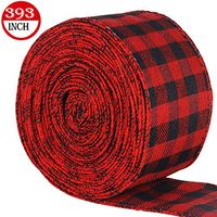 Christmas Ribbon Red and Black Plaid Burlap Ribbon Wired Plaid Ribbon for Christmas Crafts Decoration Gift Floral Bows Craft Wrapping (2.5" Wide by 393 Inches)