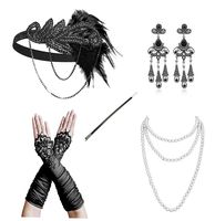 1920s Accessories Headband Necklace Gloves Cigarette Holder Flapper Costume Accessories Set for Women(af)
