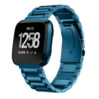 MEFEO Metal Bands Compatible with Fitbit Versa/Versa 2/Fitbit Versa Lite Edition, Stainless Steel Metal Band Solid Strap Wristband Replacment for Fitbit Versa Band Men Women (Coral Blue)