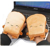 Cute USB Gloves Heated Fingerless Gloves Toast Hand Warmers Winter Plush USB Powered Heating Gloves Mittens for Typing Playing Computer, Christmas Gift for Children Women (Smile Face Expression)