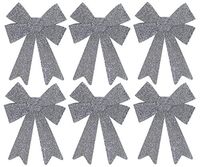 Iconikal Luxury No-Mess Glitter Christmas Bow 9 x 12-inches, 6 Pack - Silver