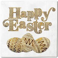 Easter Eggs Happy Pack 50 Napkins White - Gold Foil Cocktail
