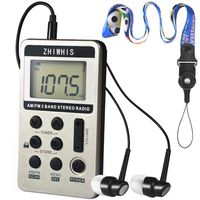 Portable Radio, ZHIWHIS AM FM Mini Transistor Rechargeable Battery Personal Digital Tuning Stereo Pocket Walkmen Radios with Shutdown Memory and Earphone & Multi-Function Lanyard for Walking Travel