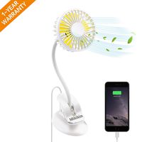 Mikikin Portable Mini Clip on Stroller Fan, 3 Speeds Settings, Flexible Bendable USB Rechargeable Battery Operated Quiet Desk Fan Ideal for Home, Office, Car, Travel, Camping, Outdoor