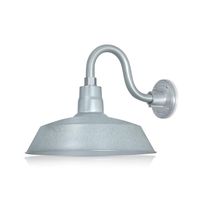 14in. Galvanized Finish Outdoor Gooseneck Barn Light Fixture With 10in. Long Extension Arm - Wall Sconce Farmhouse, Vintage, Antique Style - UL Listed - 9W 900lm A19 LED Bulb (5000K Cool White)