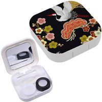 Portable Contact Lens Case Box Travel Kit Mirror + Bottle + Tweezers Container Holder [ Flying Birds Crane ]