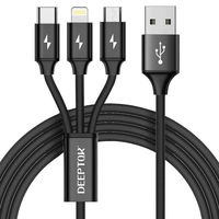 Multi Charging Cable, DEEPTOK 3 in 1 Charging USB Cable 4 Ft/1.2m with Built-in Chipset for Fast Charging Support Micro-USB/Type-C(USB C) for Android Samsung Galaxy Google (Black)