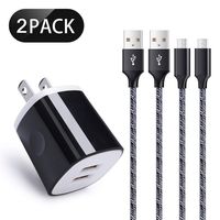 Android Wall Charger Micro Cord Kit, Dual Port Charger Block, 6FT Fast Charge Cords, Nylon Micro Cable with 2.1A Power Adapter Compatible for Samsung Galaxy S7 Edge S6 S5 S4 J7 Note 5, HTC, LG