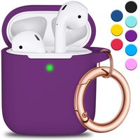 R-fun AirPods Case Cover with Circle Keychain, Full Protective Silicone AirPods Accessories Skin Cover for Women Girl with Apple AirPods Wireless Charging Case,Front LED Visible-Plum/Purple