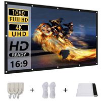 Projection Screen 100 inch 16:9 Foldable Anti-Crease Portable Projector Movies Screen HD 4K Design Hanging Hole Grommets Projection Home Indoor Outdoor Movie Match Party