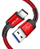 USB C 3.0 Cable Fast Charging, JSAUX 2 Pack [6.6ft+6.6ft] USB A 3.0 to Type C Charger Cord Nylon Braided Compatible with Galaxy S10 S9 S8 Plus Note 10 9 8, Moto Z, LG V30 V50 G8 G6 and More (Red)