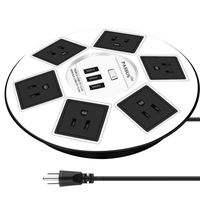 Power Strip Round Surge Protector with Overload Protection UFO Slim Design with 6 Outlet and 3 USB,2500W 6 ft Extension Cord, Round Desktop Charger Station, for Home and Office Black