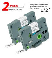 Label Orison Compatible P Touch Label Tape 2Pack TZ231 TZO 231 TZ TZE Cartridge Self Adhesive Cassette Refills Black on White,0.47 Inch x 26.2Feet(12mm x8m)