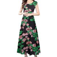 WENOVL Maxi Dresses for Women，Women Fashion Summer Elegant O-Neck Short Sleeve Loose Printing Dress Green