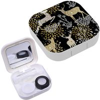 Portable Contact Lens Case Box Travel Kit Mirror + Bottle + Tweezers Container Holder [ Christmas Fancy Gold ]