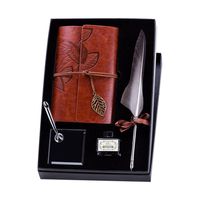 Pawaca Quill Pen,Natural Handcrafted Luxury Quill Pen and Ink Set,Antique Dip Feather Pen Set Calligraphy Pen Set Writing Quill Ink Dip Pen with Notebook Ink Pen Holder,Gift Set. (Gray)