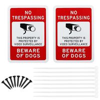 GOLRISEN Video Surveillance Sign 2 Pcs No Trespassing Security Alert Metal Sign Warning 24 Hour Video Surveillance for Indoor or Outdoor Use, 14x10 Inch