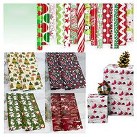 77JOK Christmas Wrapping Paper Bundle for Christmas Gift (Sheets of 4, 1 Roll) Christmas Wrapping Paper Santa Claus Snowman Penguin Christmas Tree Red Black Green 29.5" × 21" (G)