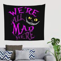 We're All Mad Here Pattern Elegance Wall Hanging Tapestries - Cheshire Cat Bedsheet for home Decoration white 59x51 inch