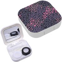 Portable Contact Lens Case Box Travel Kit Mirror + Bottle + Tweezers Container Holder [ Cute Minimalistic Ditsy ]