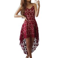 NEARTIME Women's Dress, Floral Lace Sleeveless V-Neck Cocktail Swing Irregular Dress (L, Red)