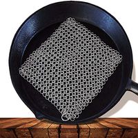 Washieldz Stainless-Steel Cast Iron Skillet Cleaner for Cookware, Pot and Grill | Premium Chainmail Scrubber with Hanging Ring 6"x8" Square (Pack of 1)