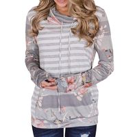 Hunauoo Women Hoodies Tops Casual Camo Floral Printed Pullover Drawstring Sweatshirt with Pocket